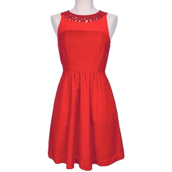 Maeve Red Dress with Sheer Panel and Criss Cross Neckline sz 0 - Picture 1 of 16